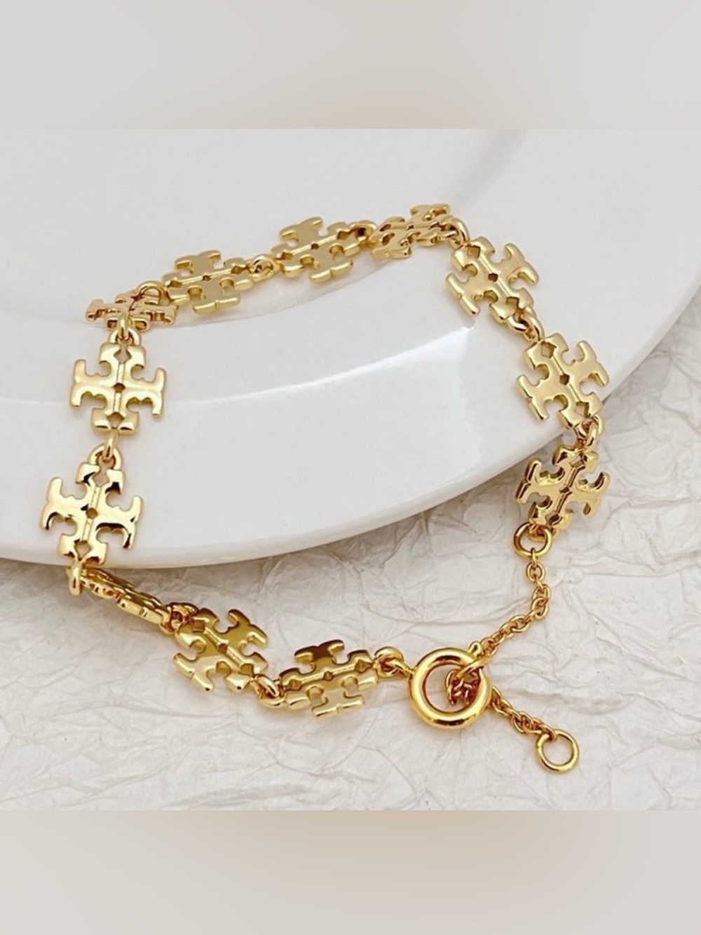 Tory Burch TB Gold Double-Row Logo Link Bracelet
